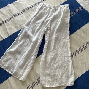 White linen wide leg crops